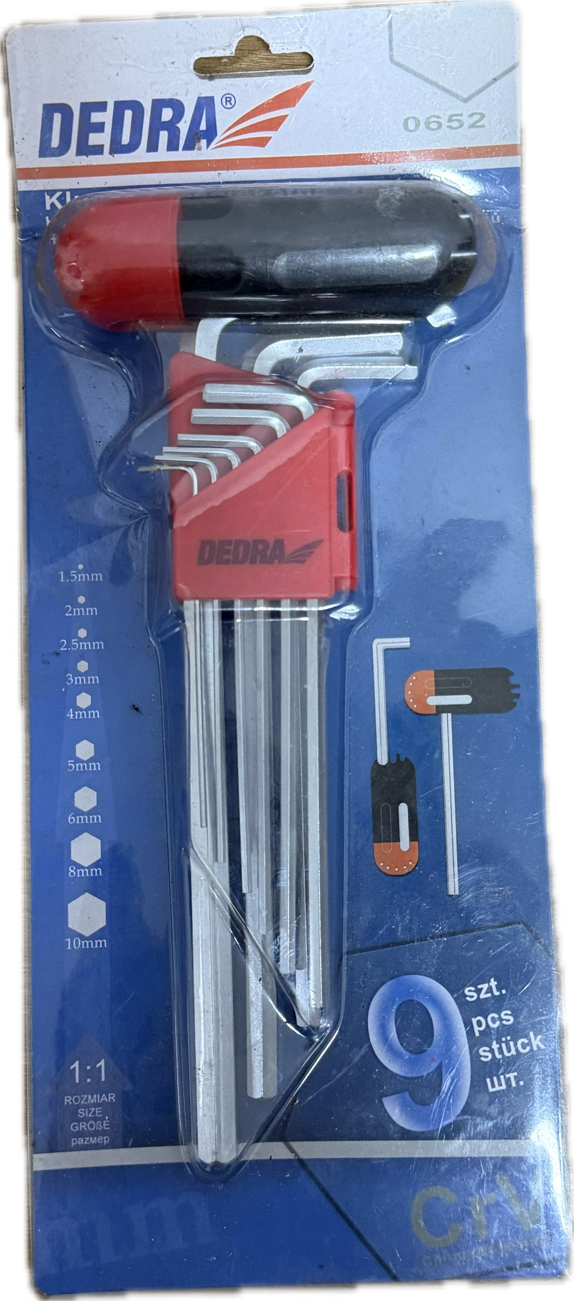 Imbusové klíče DEDRA – sada 9 ks (1.5–10 mm) + ergonomická rukojeť