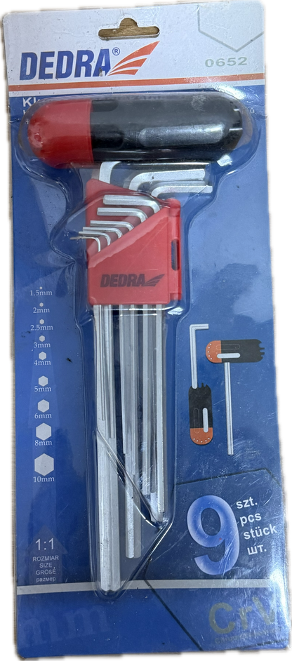 Imbusové klíče DEDRA – sada 9 ks (1.5–10 mm) + ergonomická rukojeť