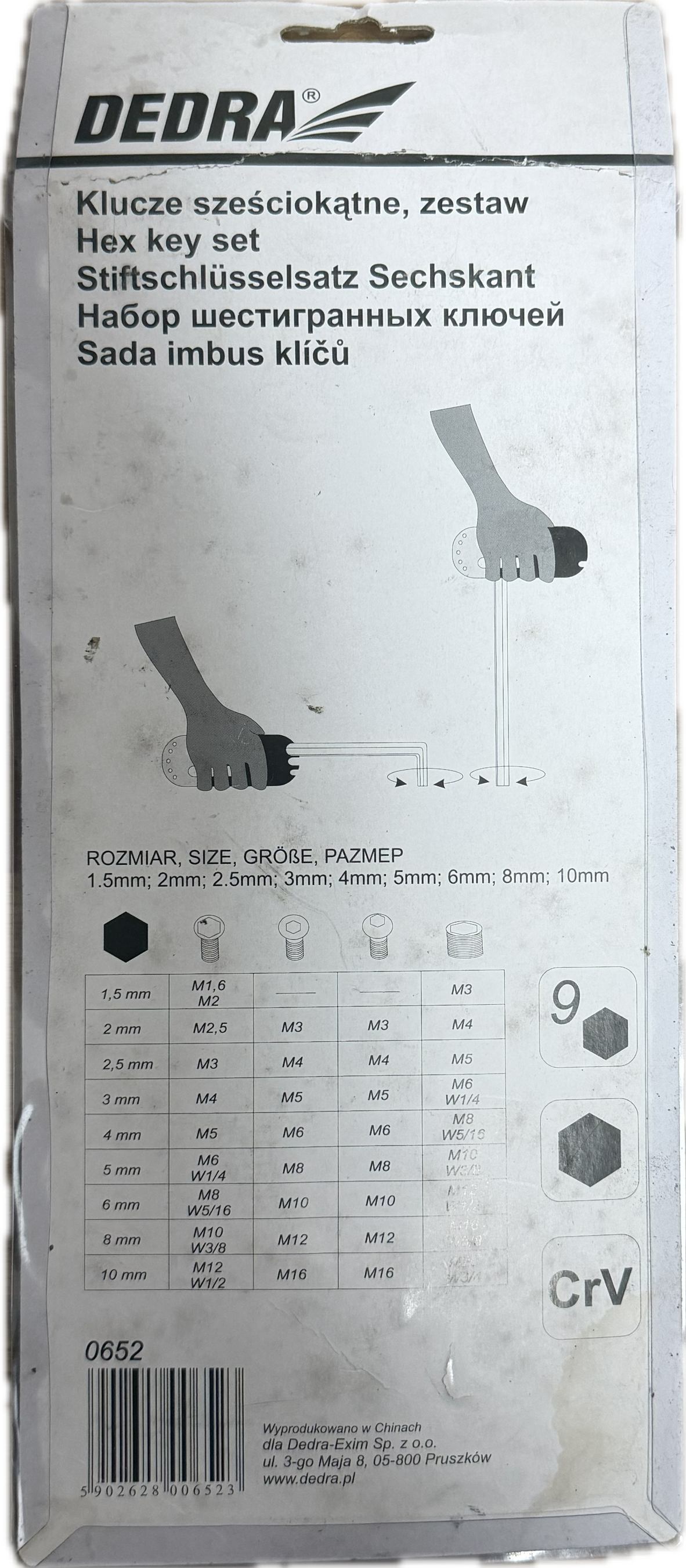 Imbusové klíče DEDRA – sada 9 ks (1.5–10 mm) + ergonomická rukojeť